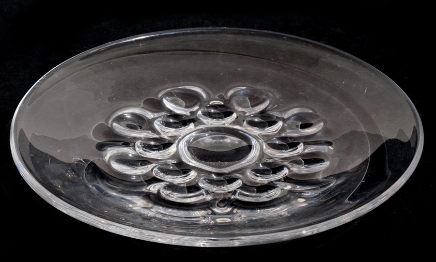 A signed Orrefors glass dish, 32cms (12.5ins) diameter.