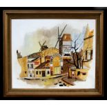 P Vignot - Le Moulin de la Galette, Montmartre - signed lower right, oil on canvas, framed, 60 by