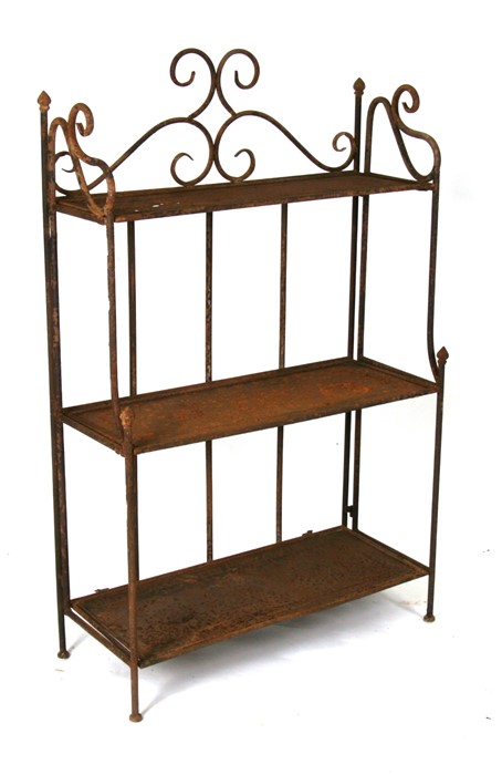 A three-tier iron folding garden stand, 74cms (29ins) wide.