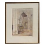 M Worsley - Church Interior Scene - signed lower right, watercolour, framed & glazed, 35 by 48cms (