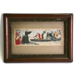 A Victorian Stevengraph - Columbus Leaving Spain - framed & glazed, 17 by 6cms (6.25 by 2.25ins).