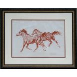 Norman Hoad (20th century school) - sanguine chalk on paper depiction two cantering horses, signed