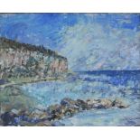 Modern British - Coastal Scene - oil on canvas, framed, 46 by 37cms (18 by 14.5ins).