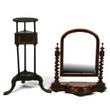 A Georgian mahogany wig stand; together with a Victorian mahogany toilet mirror (2).