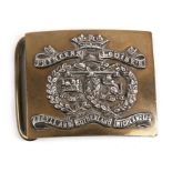 A Princess Louises Argyll and Sutherland Highlanders silver on brass belt buckle. Makers name to the