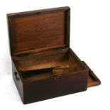 A pine box with side drawer and two brass carrying handles, 45cms (17.75ins) wide.