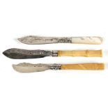 Two Victorian silver bladed preserve knives; together with an Edwardian example, the largest 17.5cms