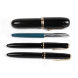 A black Parker Duofold fountain pen; together with a black Parker Senior Duofold fountain pen; a