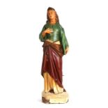 A late 19th century painted plaster figure of a female saint, possibly Saint Philomena, 59cms (