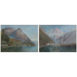 19th century continental school - Alpine Village Scene with Central Church - oil on canvas, framed &