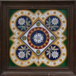 A Minton majolica tile panel designed by A W N Pugin, each tile 22 by 2cms (8.5 by 8.5ins).