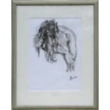 Modern British - Portrait of a Figure with Long Hair - indistinctly signed lower right, pencil