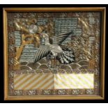 A Chinese silver & gold bullion wire Kesi rank badge, framed & glazed, 30 by 28cms (11.75 by