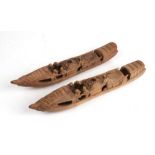 A pair of Chinese carved bamboo boats, 28cms (11ins) long (2).