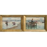 H MacKey, late 19th / early 20th century school, a pair of oils on canvas - Figures shrimping on a