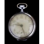 A Mentor chrome cased open faced alarm pocket watch.