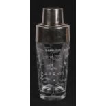 A silver plated mounted glass cocktail shaker, 21.5cms (8.5ins) high.