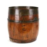 A Chinese hardwood brass bound bucket or barrel, four character mark to underside, 26cms (10.