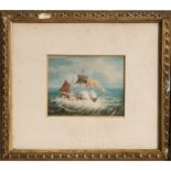 18th / 19th century school - A Three Masted Sailing Ship in Rough Seas - watercolour, framed &