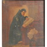 19th century school - A Monk Kneeling and Reading - oil on canvas, framed, 38 by 42cms (15 by 16.