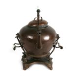 A large Victorian copper kettle on stand, 38cms (15ins) high.