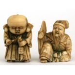 A 19th century Japanese ivory netsuke depicting a Samurai. 3cm (1.25 ins) high together with a
