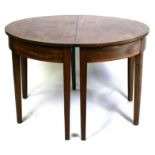 A George III mahogany D-end dining table on square tapering legs, 115cms (45.25ins) diameter.