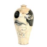 A Chinese Cizhou type Meiping vase decorated with a dragon chasing a flaming pearl amongst clouds,