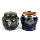 A Royal Doulton stoneware potpourri jar and cover, 12cms (4.75ins) high; together with a silver