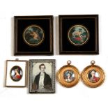 A pair of Georgian style portrait miniatures in gilt frames, signed 'Gamet'; together with a