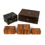 A Victorian rosewood jewellery box, three graduated Japanese bamboo boxes and a Japanese musical