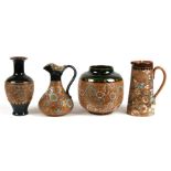 A group of Royal Doulton Stoneware items to include two vases, a water jug and a ewer, the largest