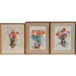 Modern British - three still life paintings of flowers in vases, signed Joe Ellis and dated 1985