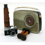 A Broadhurst, Clarkson & Co. mk4 military telescope; together with a vintage Bush radio, a