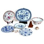 A group of 19th and 19th century Chinese ceramics to include a blue & white oval dish, a famille