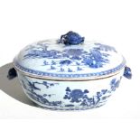 A Chinese Export blue & white tureen and cover, the decoration depicting rabbits, birds and flowers,