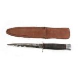 A William Rogers "I Cut My Way" commando style dagger in a home made leather sheath. Blade length