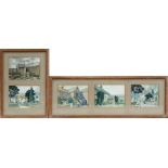 A group of five early 20th century school watercolour paintings depicting interior and exterior