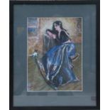 Rger Rigby (modern British) - Lady with Jack Russell Puppy - initialled lower left, pastel, framed &