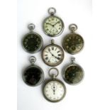 Six military open faced pocket watches to include Jaeger LeCoultre and Waltham; together with a