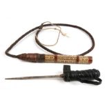 A 20th century camel whip with concealed stiletto dagger in the hilt. Stiletto length 19cms (7.