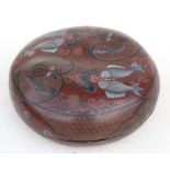 A Chinese Tianqi Qianjin lacquer box and cover decorated with bats and fish on a red ground,