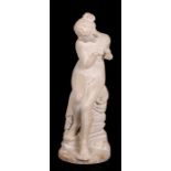 A white painted plaster figure of a classical maiden, 41cms (16ins) high.