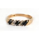 A 9ct gold diamond and sapphire ring, approx UK size 'O'.