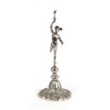 A silver plated figure of Mercury (previously a centrepiece now lacking glass bowl) 34cms (13.