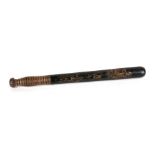 A turned and painted wooden truncheon, the remains of gilt paint with crown and initials 'GWR',
