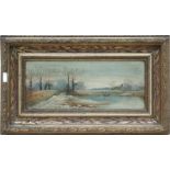 Victorian school - Figure in a Rowing Boat - oil on canvas, framed, 34 by 14cms (13.5 by 5.5ins).