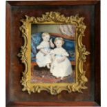 A 19th century portrait miniature group depicting two young girls, Miss Agatha and Miss Eliza,