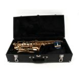 A KHS Musical Instrument Co Ltd Jupiter saxophone, cased.Condition Report No damage overall, key