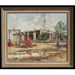 Deborah Jones (modern British) - Building Site Scene - signed & dated 1957 lower left, oil on